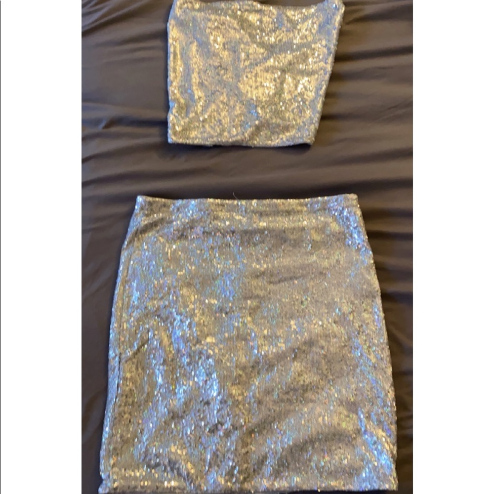 Fashion Nova Sparkly Silver Sequence 2-Piece Set